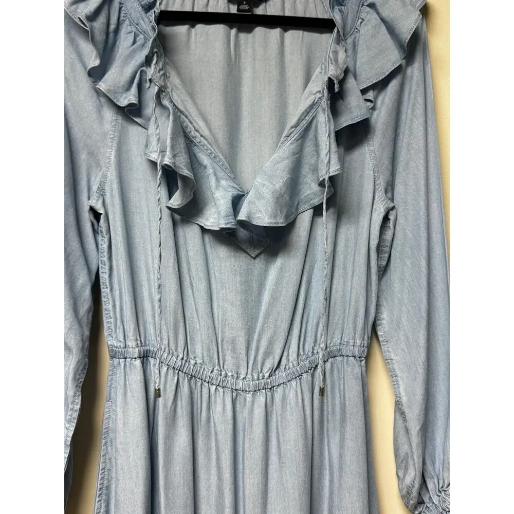 NWOT - Lauren Ralph Lauren Chambray Ruffle Keyhole Tie Front Midi Dress, Sz 2
